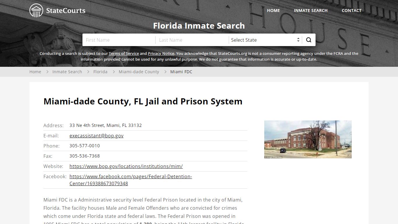 Miami FDC Inmate Records Search, Florida - StateCourts